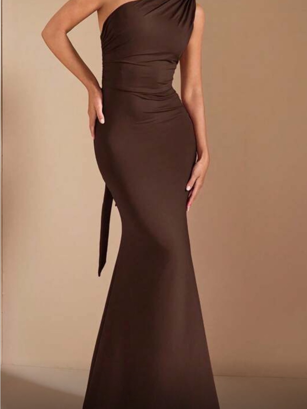 SHEIN BAE Elegant One-Shoulder Brown Evening Gown